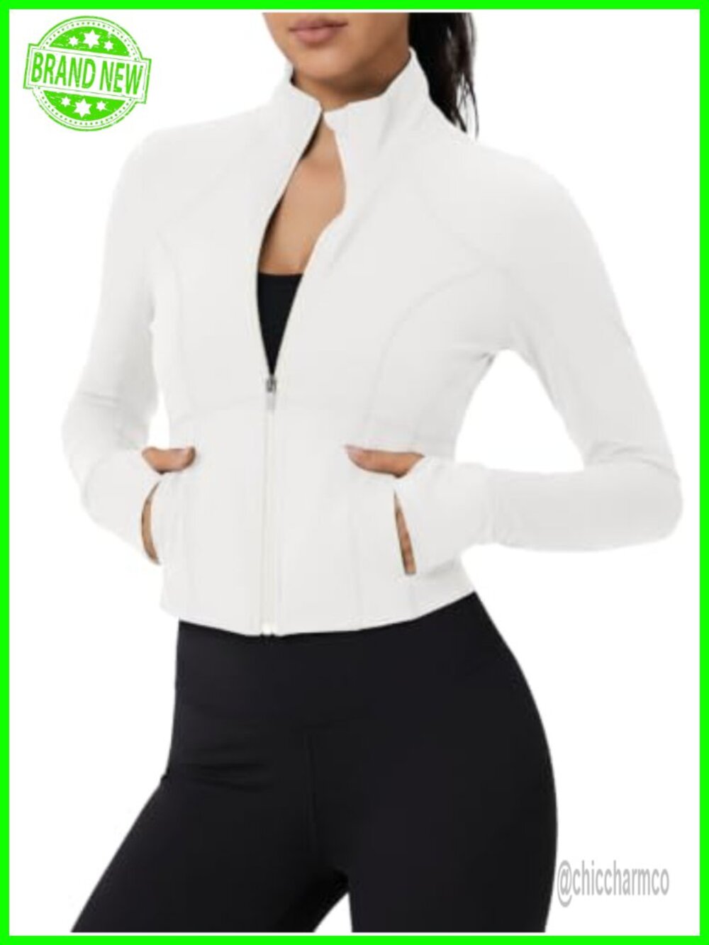 Cropped Workout Jacket UPF 50+ Zip Slim Fit Athletic Top Thumb Holes